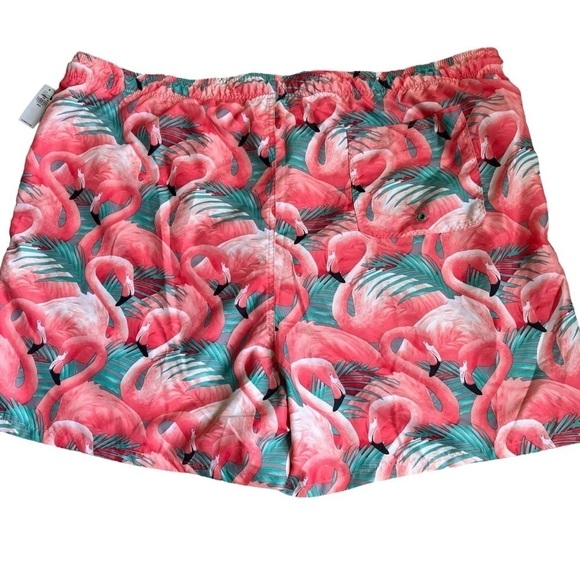 NWT Old Navy Mens 5” Swim Trunks Pink Flamingos Tropical Print Sz 3XL - Picture 9 of 16